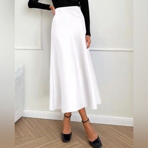 NWT BTFBM Satin-Feel High Waist Flowy A-Line Midi Skirt